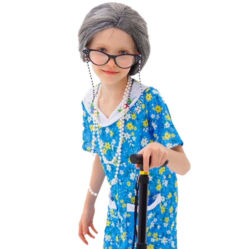 طقم أزياء Znorso Old Lady للفتيات الصغيرات في يوم 100 من المدرسة مع ثوب نوم وشعر مستعار وملابس تنكرية أخرى للهالوين - Image 2